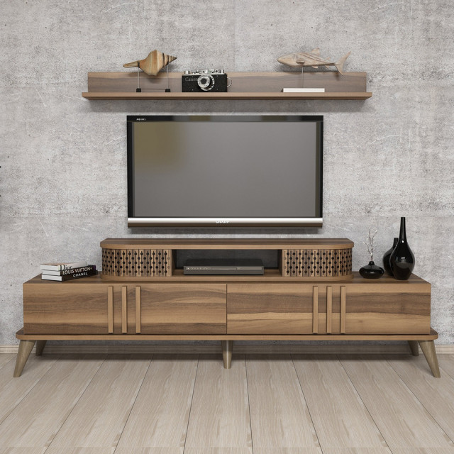 Set comoda TV si raft maro din lemn Eylul The Home Collection