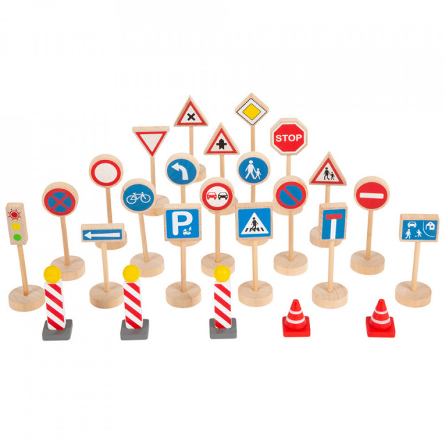 Set de joaca 25 piese din lemn Traffic Signs Small Foot