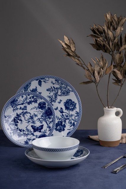 Set de masa 24 piese albe/albastre din ceramica Huston The Home Collection