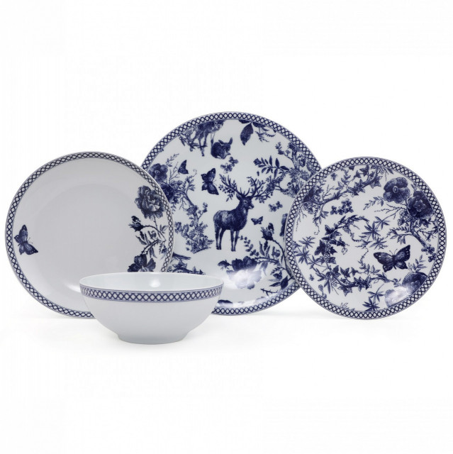 Set de masa 24 piese albe/albastre din ceramica Nisa The Home Collection