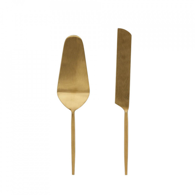 Set spatula si cutit pentru desert aurii din metal Lite Kave Home