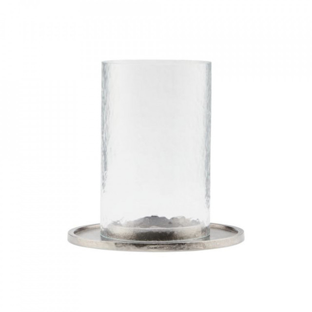 Suport lumanare argintiu din sticla si aluminiu 15 cm Cylo House Doctor