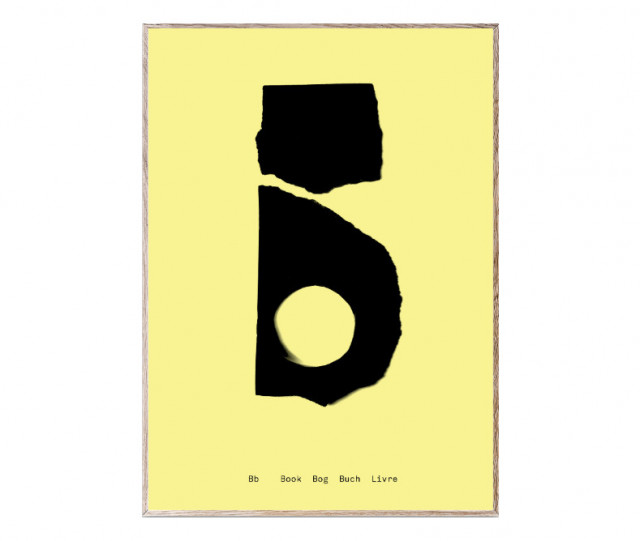 Tablou cu rama din lemn de stejar 30x40 cm B-Alphabet Spaghetti Letter Paper Collective