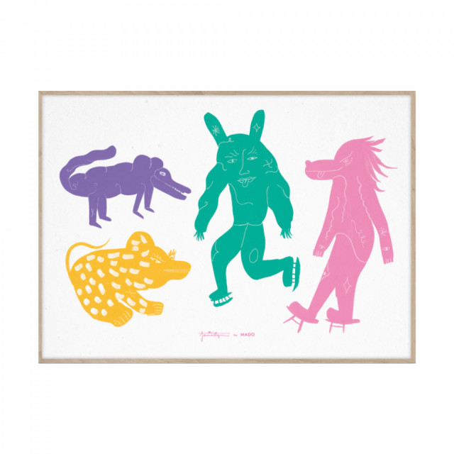Tablou multicolor cu rama din lemn 50x70 cm Four Creatures Multi Paper Collective