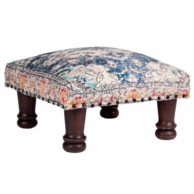 Taburet pentru picioare patrat multicolor din bumbac si lemn 40x40 cm Tamil Imperial Bizzotto