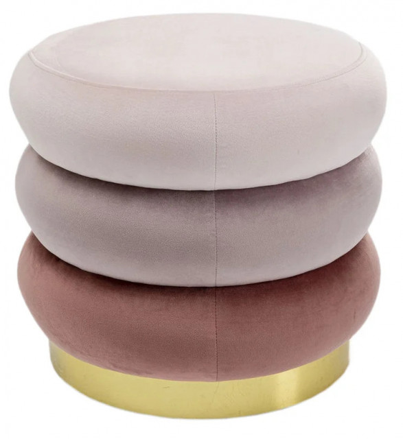 Taburet rotund auriu/roz din textil 40 cm Sandwich Kare