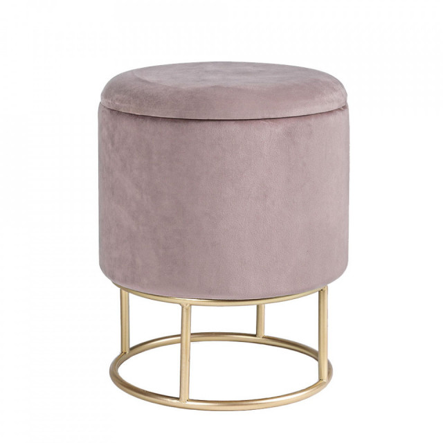 Taburet rotund roz/auriu din catifea 30 cm Polina Bizzotto