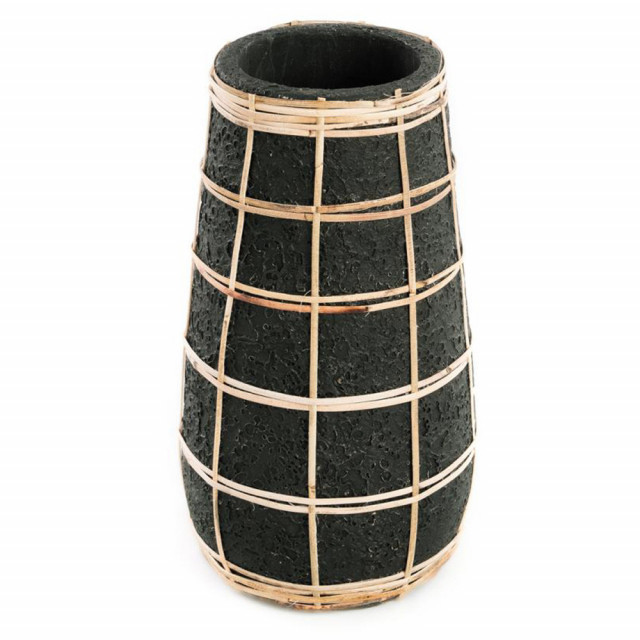 Vaza decorativa neagra din ratan si teracota 26 cm Cutie Bazar Bizar