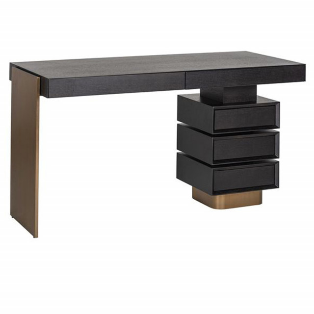 Birou negru/auriur din metal 60x140 cm Connar Richmond Interiors