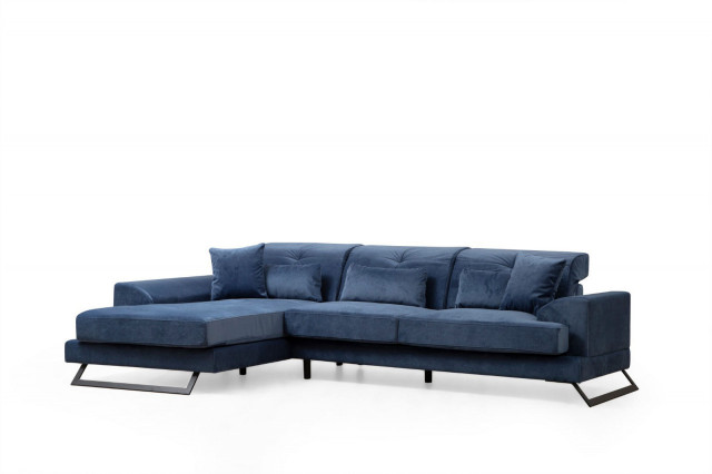 Canapea cu colt albastru navy din textil pentru 3 persoane Frido Left The Home Collection