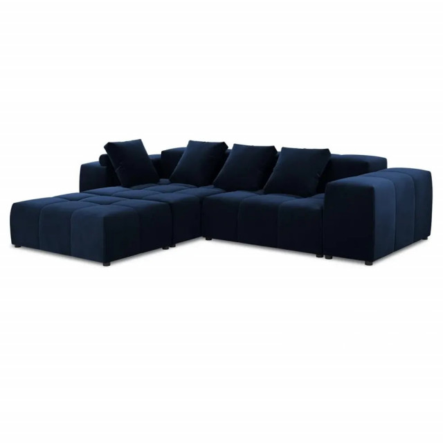 Canapea cu colt albastru royal din catifea si lemn de pin pentru 5 persoane Margo Left Besolux