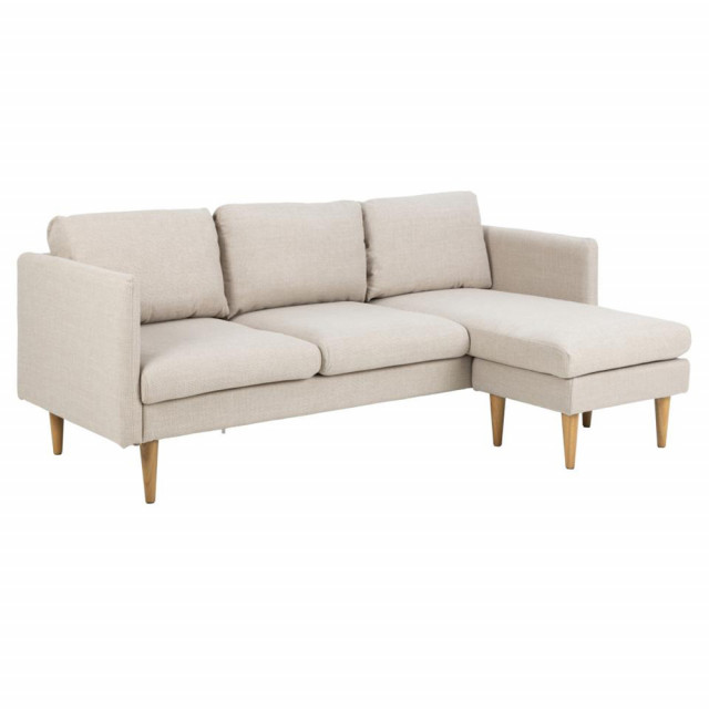 Canapea cu colt bej din material textil si lemn 201 cm Milly Actona Company