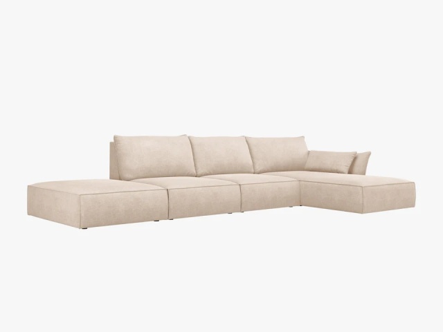 Canapea cu colt bej din textil pentru 5 persoane Kaelle Right Besolux