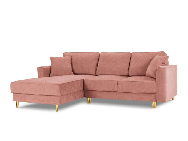 Canapea cu colt extensibila roz/auriu din textil si lemn de pin pentru 4 persoane Left Dunas Besolux