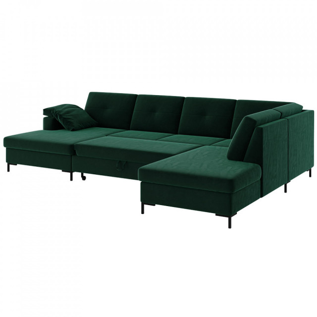 Canapea cu colt extensibila verde din textil pentru 6 persoane Moor Right Mesonica