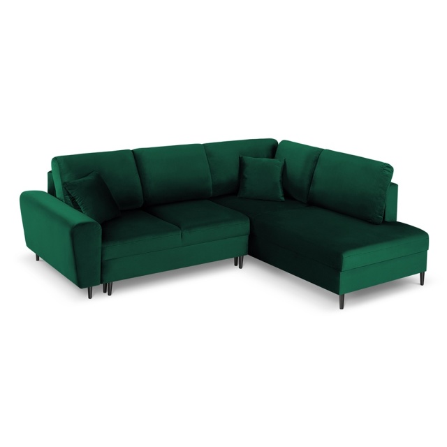 Canapea cu colt extensibila verde/neagra din catifea pentru 5 persoane Moghan Right Besolux