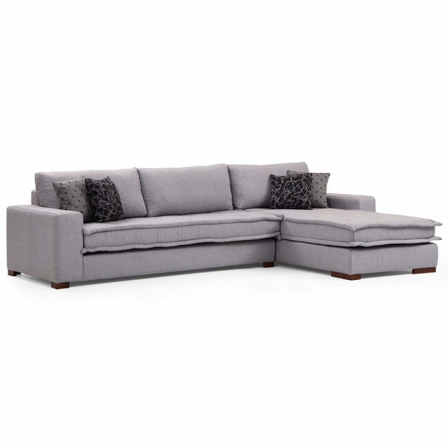Canapea cu colt gri deschis din textil pentru 3 persoane Lena Right The Home Collection