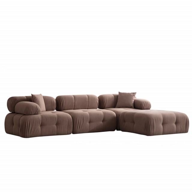Canapea cu colt maro cappuccino din textil pentru 3 persoane Doblo Right The Home Collection