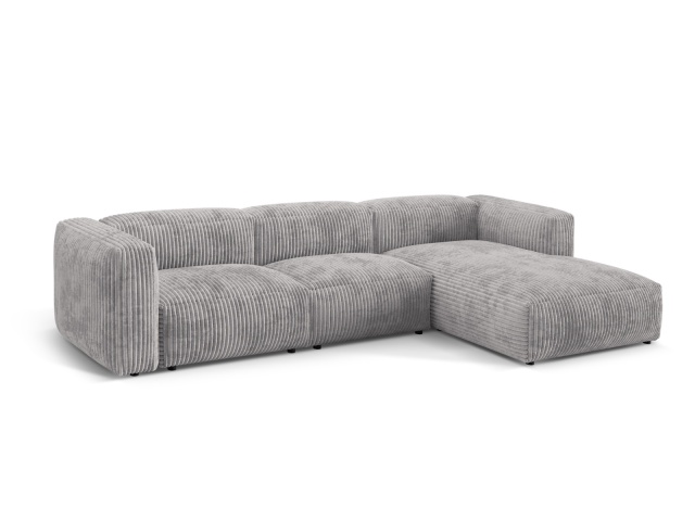 Canapea cu colt modulara gri deschis din catifea pentru 3 persoane Martina Corduroy Right Besolux