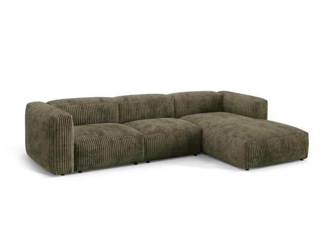 Canapea cu colt modulara verde din catifea pentru 3 persoane Martina Corduroy Right Besolux