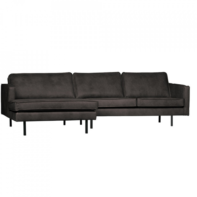 Canapea cu colt neagra din piele 300 cm Rodeo Left BePureHome