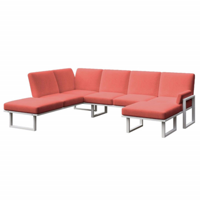 Canapea cu colt pentru exterior rosu corai/alb din olefina si otel 281 cm Soledo Left Mesonica