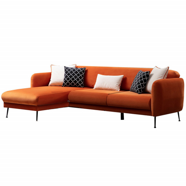 Canapea cu colt portocalie din textil pentru 3 persoane Left Sevilla The Home Collection
