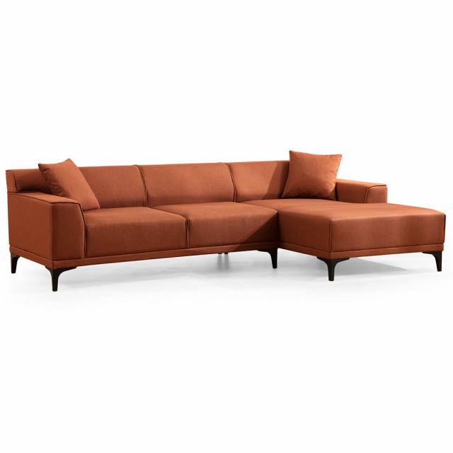 Canapea cu colt portocalie din textil pentru 3 persoane Petra Right The Home Collection