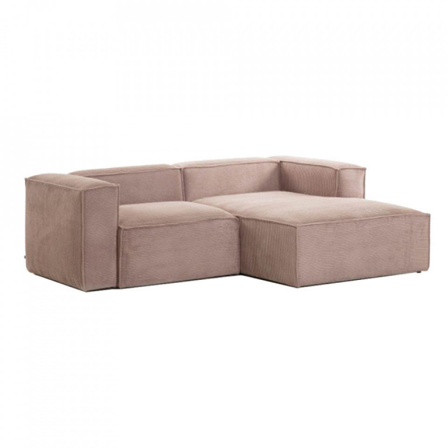 Canapea cu colt roz din material textil si lemn pentru 2 persoane Blok Right Kave Home