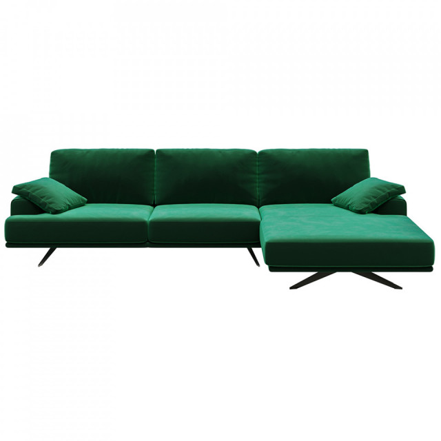 Canapea cu colt verde din catifea pentru 4 persoane Prado Right Mesonica