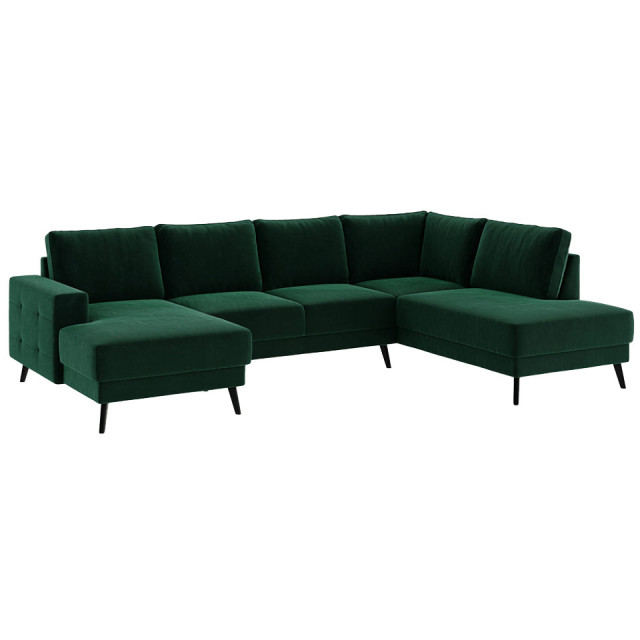 Canapea cu colt verde din catifea pentru 6 persoane Fynn Right Mesonica