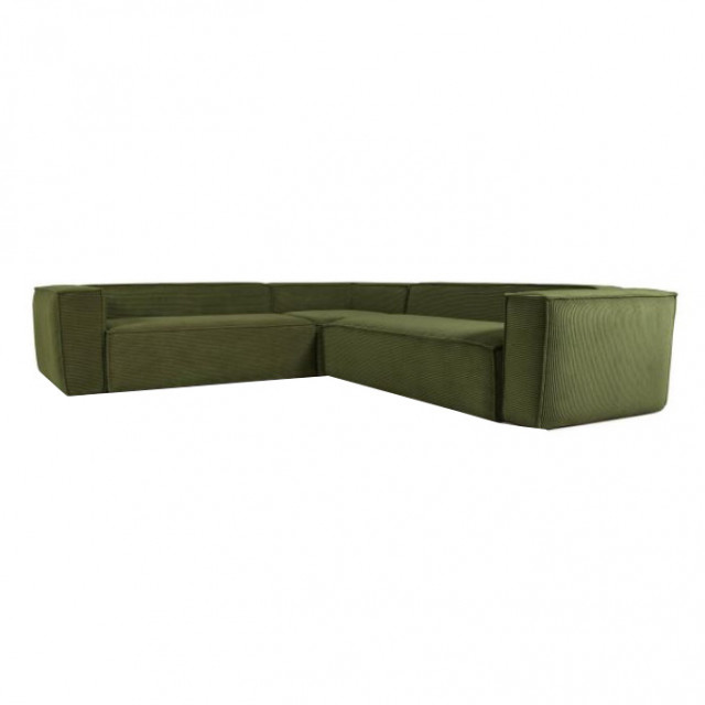 Canapea cu colt verde din material textil si lemn pentru 4 persoane Blok Corduroy Kave Home