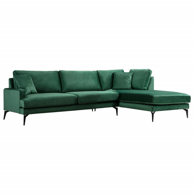 Canapea cu colt verde din textil pentru 3 persoane Papira Right The Home Collection