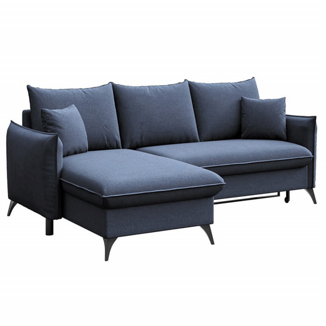 Canapea extensibila cu colt albastra din textil pentru 4 persoane Lilo Left Mesonica