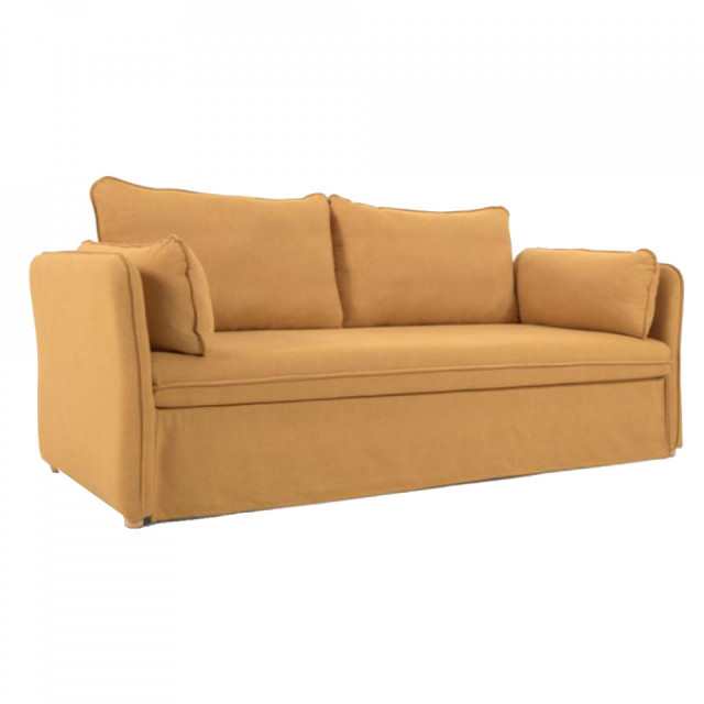 Canapea extensibila galben mustar din material textil si lemn pentru 3 persoane Tanit Kave Home
