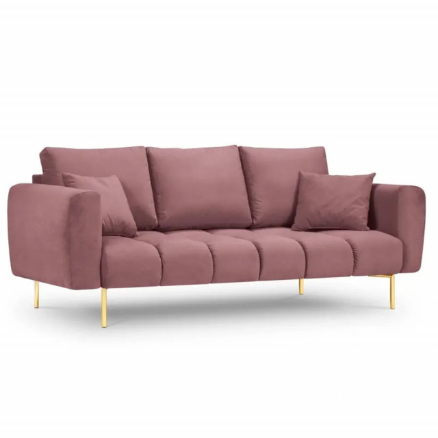 Canapea roz/aurie din catifea si lemn de pin pentru 3 persoane Malvin Besolux