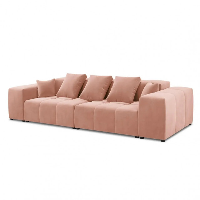 Canapea roz din catifea si lemn de pin pentru 3 persoane Margo Besolux
