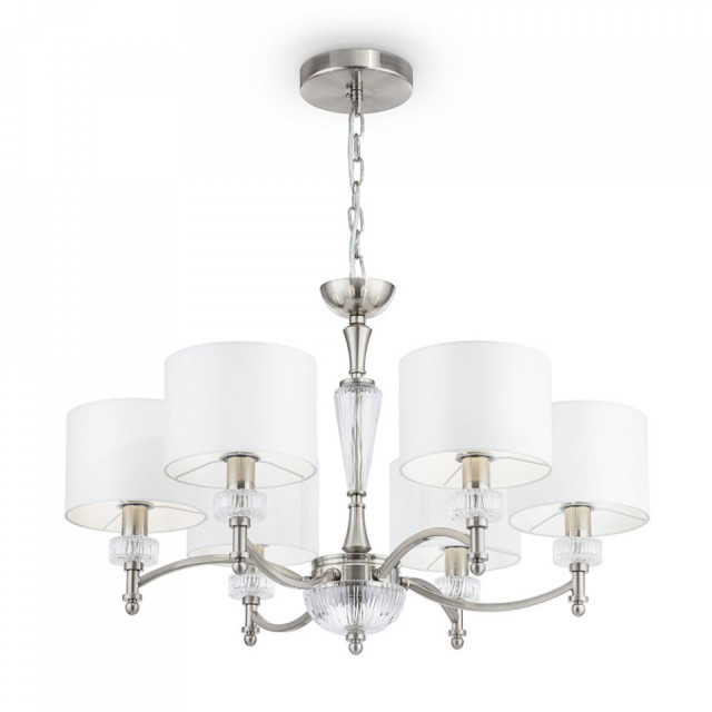 Candelabru argintiu/alb din metal si textil cu 6 becuri Alicante Maytoni