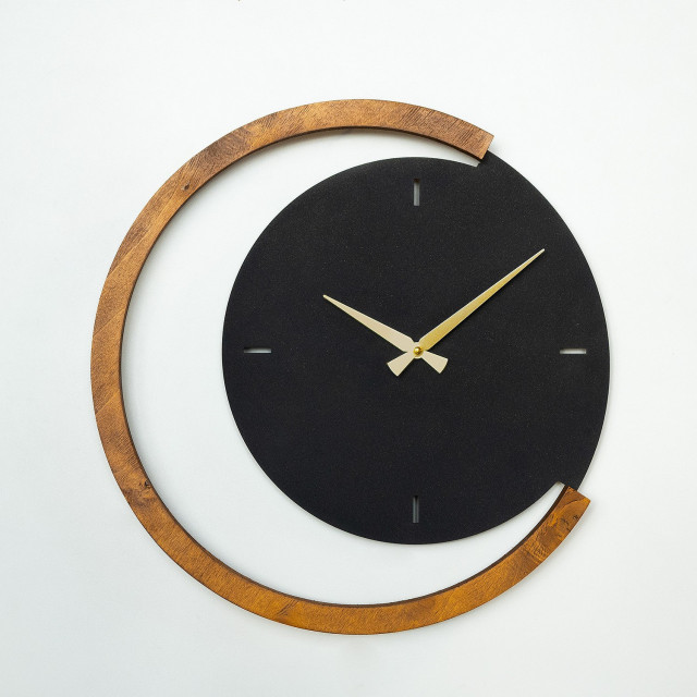 Ceas de perete rotund maro/negru din metal 48 cm Moon Time The Home Collection