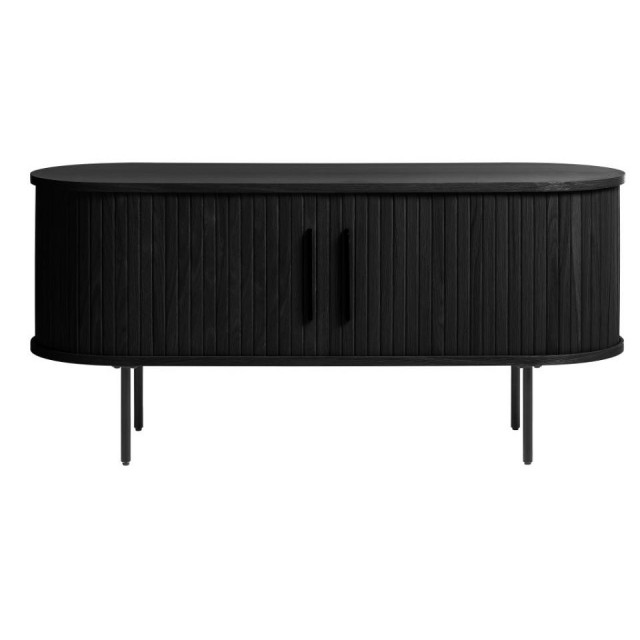 Comoda TV neagra din lemn de stejar si metal 120 cm Nola Unique Furniture