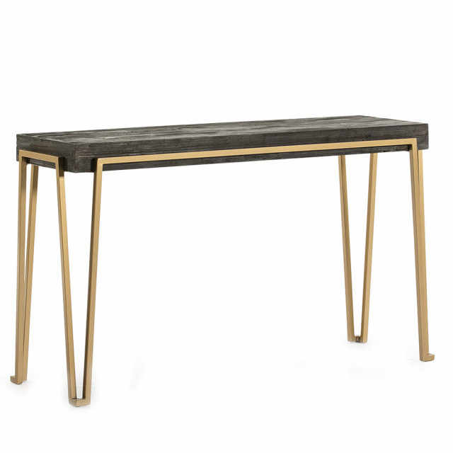 Consola neagra/aurie din lemn si metal 140 cm Kyle Thai Natura