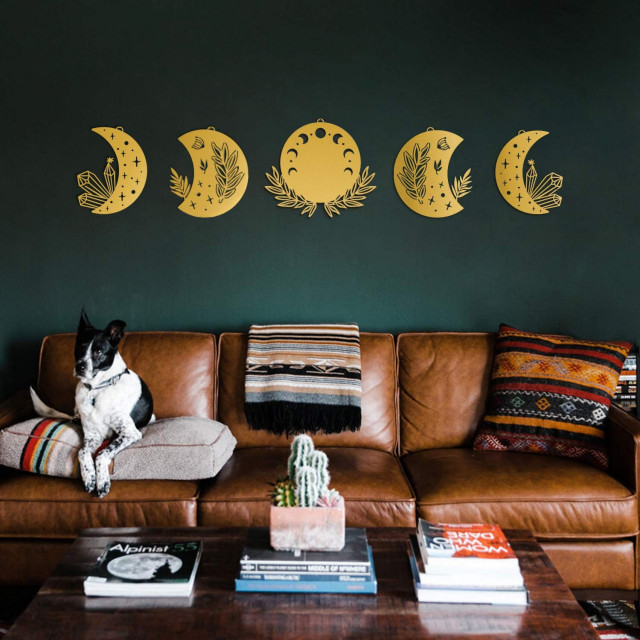 Decoratiune de perete aurie din metal 37x184 cm Moon Phases The Home Collection