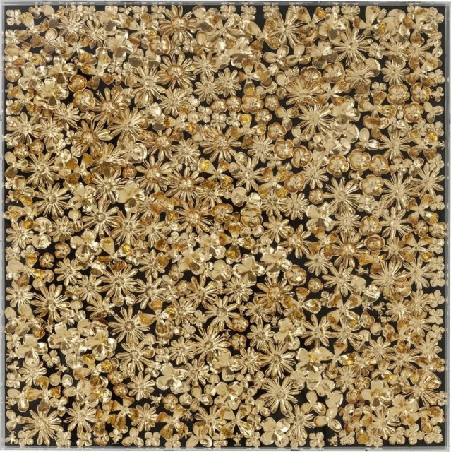 Decoratiune de perete aurie/neagra din fibre naturale 120x120 cm Flower Kare