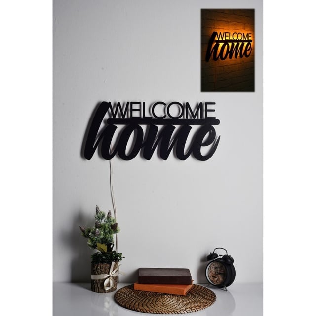 Decoratiune luminoasa galbena din lemn Welcome Home The Home Collection