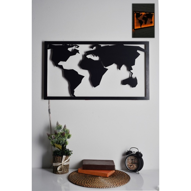 Decoratiune luminoasa galbena din lemn World Map The Home Collection