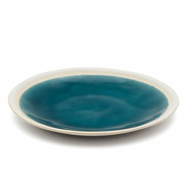 Farfurie pentru desert alba/albastra din ceramica 23 cm Sanet Kave Home