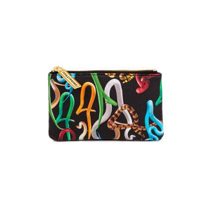 Geanta multicolora din poliester si piele ecologica 9,5x15,5 cm pentru cosmetice Snakes Seletti