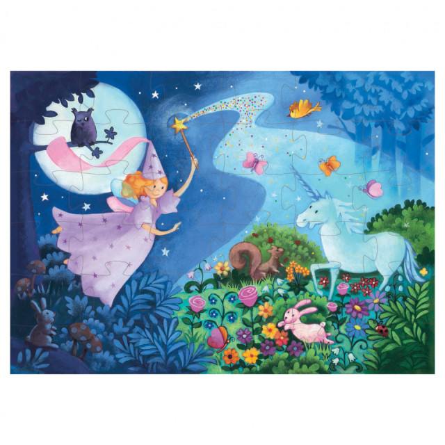 Joc tip puzzle multicolor din carton The Fairy And The Unicorn Djeco