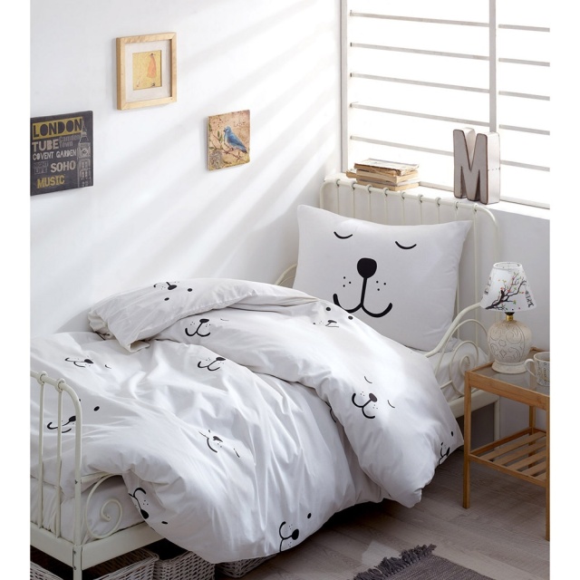 Lenjerie pat alba/neagra din bumbac Eles Double The Home Collection