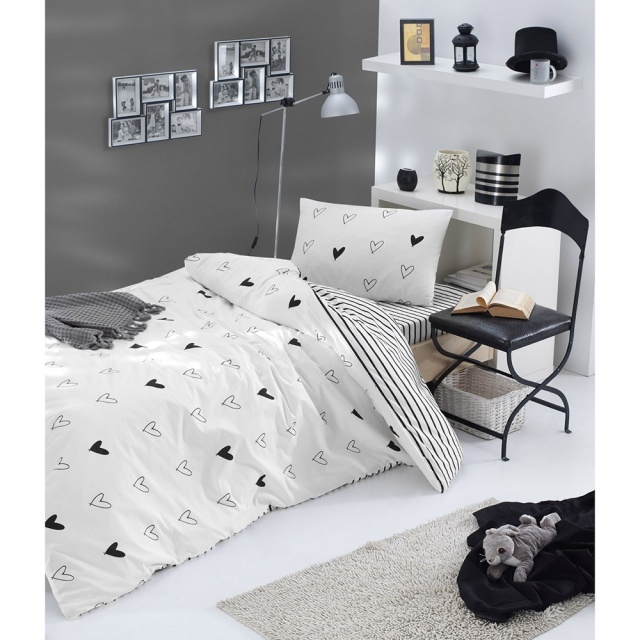 Lenjerie pat alba/neagra din bumbac Eveline Single The Home Collection